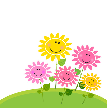Happy Spring Flower Garden. Vector Illustration.のイラスト素材