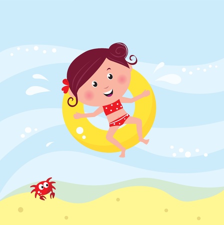 Vector cartoon illustration of cute swimming child.のイラスト素材