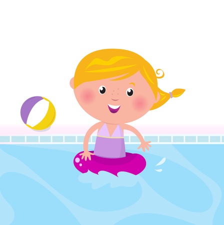 Cute child in swimming pool. Vector Illustration.のイラスト素材