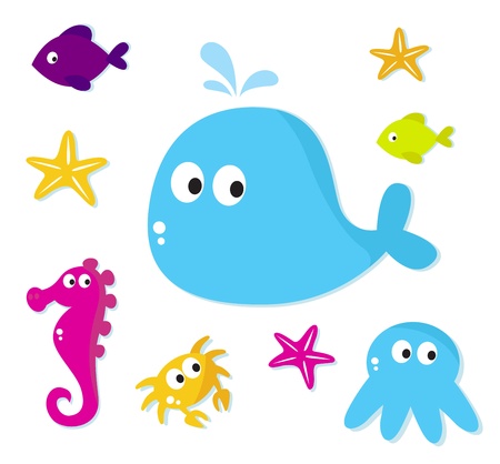 Sea animals icons, Vector cartoon.のイラスト素材