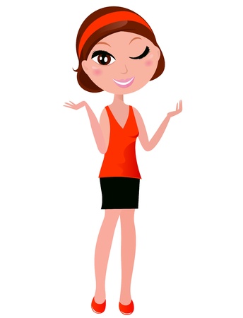 Presentating business woman in red clothes. Vector Illustration.のイラスト素材