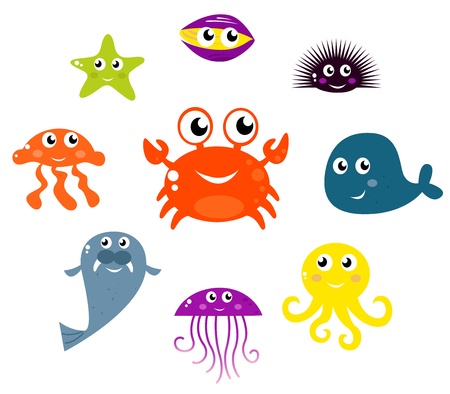 Underwater creatures and animals set. Vector cartoon Illustration.のイラスト素材