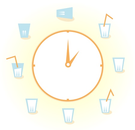 Drink! Vector Illustration of a clock with 9 Glasses of fresh water drinks for health!のイラスト素材