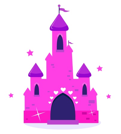 Wild pink Princess castle isolated on white background. Vector cartoon Illustration.のイラスト素材