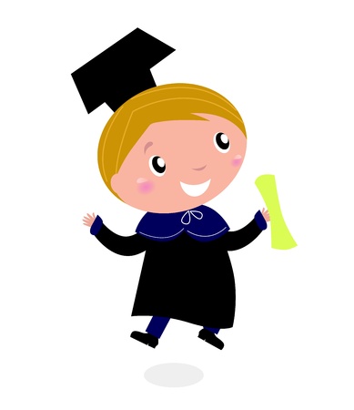 Graduate Bachelor with diploma isolated on white background. Vector cartoon Illustration.のイラスト素材