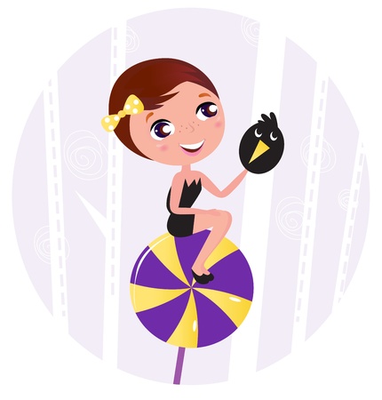 halloween pinup girl sitting on candy. vector cartoon illustration.のイラスト素材