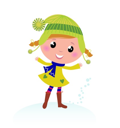 Little Winter Kid isolated on white - vector cartoon のイラスト素材