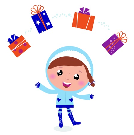 Little christmas child with presentsのイラスト素材