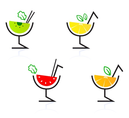 Collection of retro stylized fruity cocktails. Vector Illustration.のイラスト素材