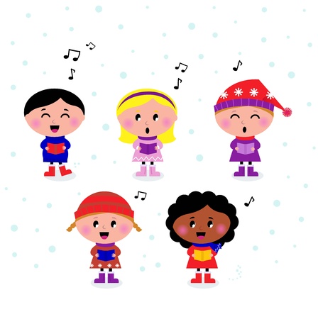 Little multicultural Kids singing Christmas Carol. のイラスト素材