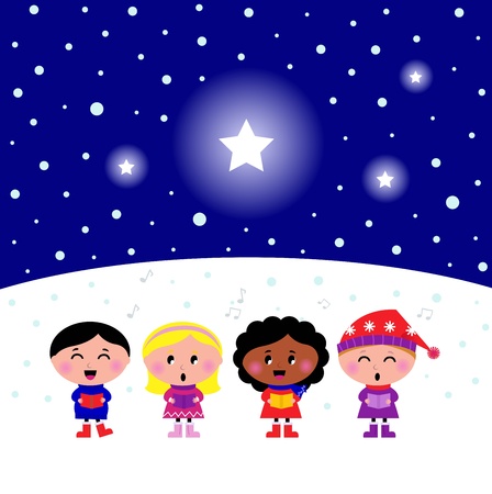Kids singing Silent Night Christmas melody. のイラスト素材
