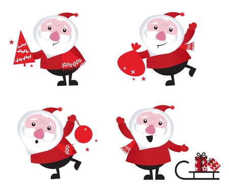 Vector Santas in various poses collection.のイラスト素材