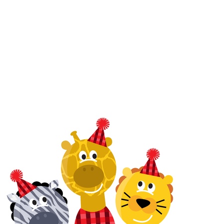Cute xmas animals group with party hats. Vector cartoon Illustrationのイラスト素材