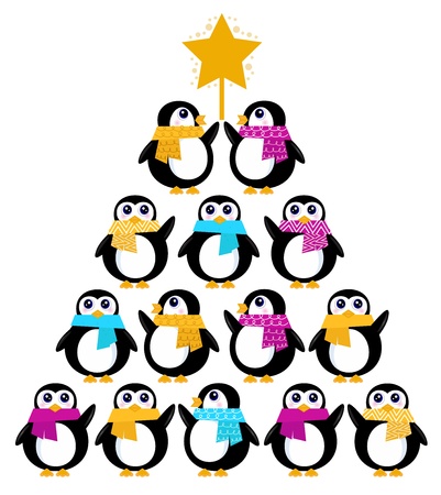 Penguins standing in pyramid. Vector cartoon Illustrationのイラスト素材