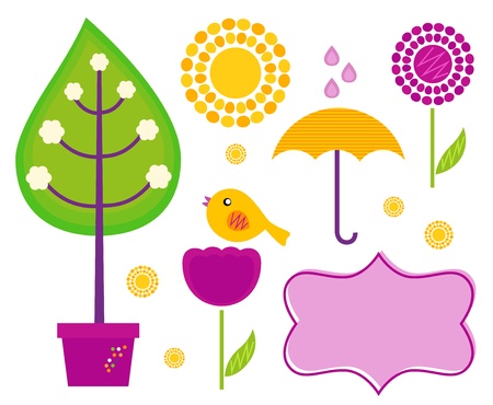 Cute spring and garden set. Vector Illustrationのイラスト素材