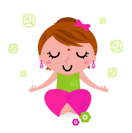 Cute girl practicing meditation. Vector Illustrationのイラスト素材