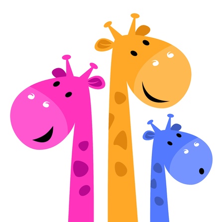 Giraffe mother, father and kid. Vector cartoonのイラスト素材