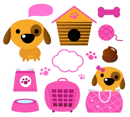 Cartoon pink set for baby dog Illustrationのイラスト素材