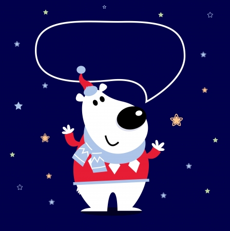 Funny polar bear on night snowing background. Vector cartoon Illustrationのイラスト素材
