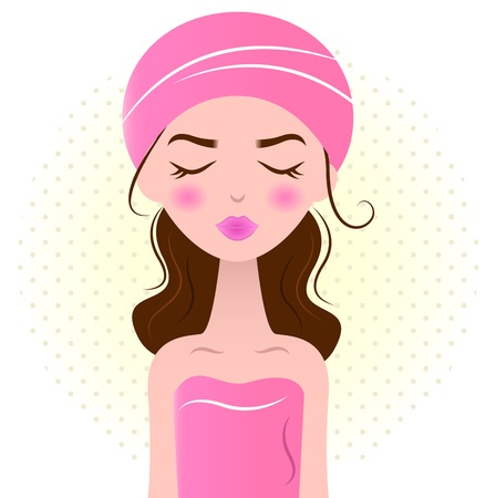 Cute beauty woman in spa towel  Illustrationのイラスト素材