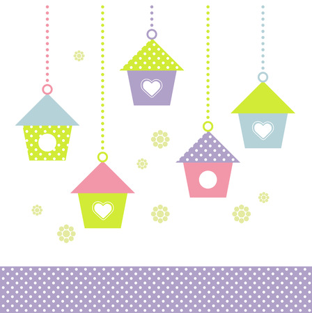 Spring Bird houses in pastel colors  Vector Illustrationのイラスト素材