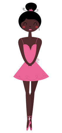 Ballet Girl dark skin in standing pose. Vector cartoon Illustrationのイラスト素材