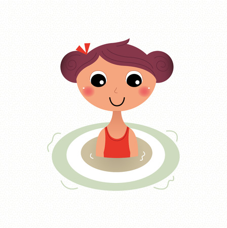 Beautiful young little summer swimming girlのイラスト素材
