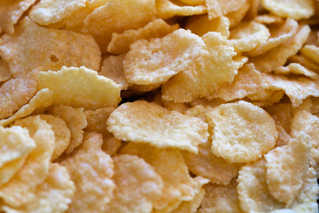 Close up of crispy yellow corn flakes