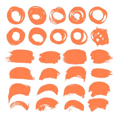 Set of orange vector brush strokes and circles isolated on white backgroundのイラスト素材