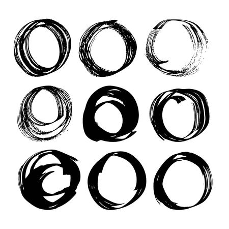 Abstract black ink circles set 1 on white backgroundのイラスト素材