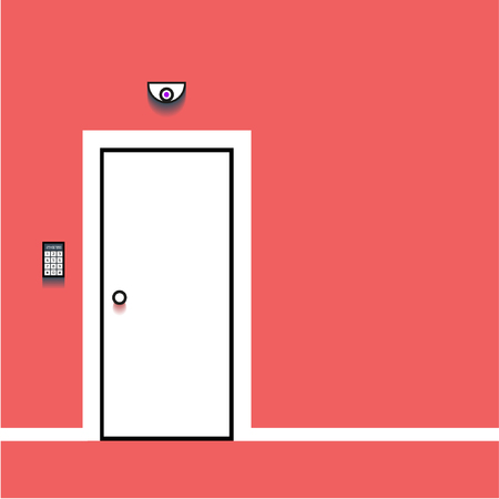 Closed White Door on Red Wallのイラスト素材