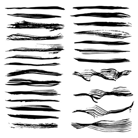 Black textured long strokes big set on white backgriundのイラスト素材