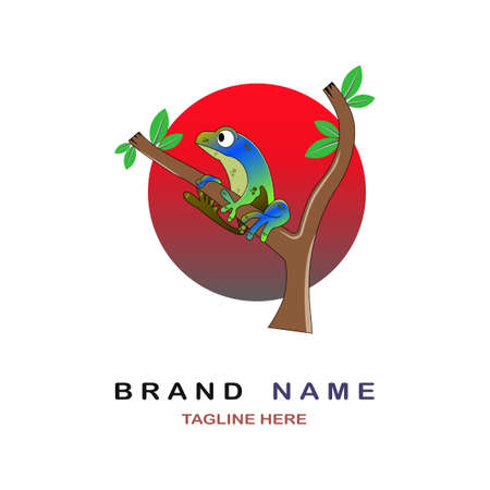 frog logo on tree branch design vector for brand or company and otherのイラスト素材