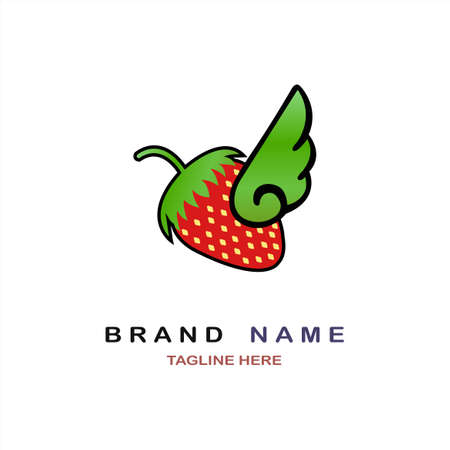 wings strawberry fruit logo designs vector for brand or company and otherのイラスト素材