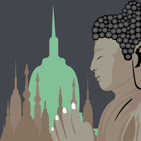 Buddha meditation character flat illustration concept Happy Vesak Dayのイラスト素材