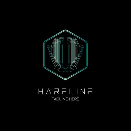 Harp line style logo design template for brand studio music or company and otherのイラスト素材