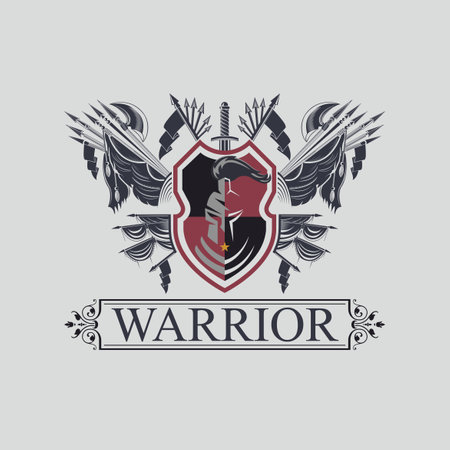 gladiator spartan warrior shield weapon armor logo design template for brand or companyのイラスト素材