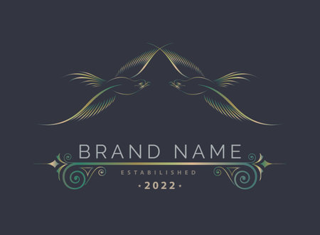 flying bird outline luxury monogram logo template design for brand or company and otherのイラスト素材