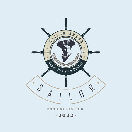 sailor captain ship wheel logo template design vector for brand or company and otherのイラスト素材