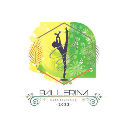 Ballerina dance in ballet motion dance style watercolor logo template design vector for brand or company and otherのイラスト素材