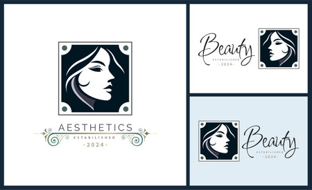 woman face beauty aesthetics salon spa logo template design for brand or companyのイラスト素材