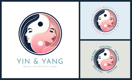 Yin and Yang woman face beauty aesthetics luxury salon spa logo template design for brand or companyのイラスト素材