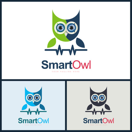 Smart owl flying bird tie spectrum education  logo design templateのイラスト素材