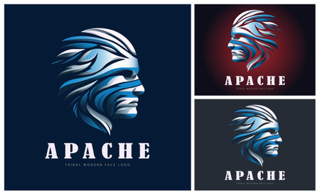 apache indian head face tribes modern logo template design for brand or company and othersのイラスト素材