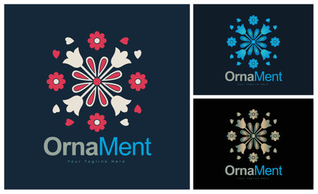 flowers leaves ornament pattern floral set logo template designのイラスト素材