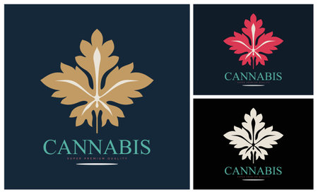 Cannabis marijuana cbd hemp leaf set colour logo set design templateのイラスト素材
