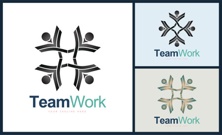 team work connection people falcon flying bird logo design templateのイラスト素材