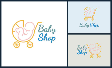 Baby shop cart shopping line style logo design template for brand or company and otherのイラスト素材