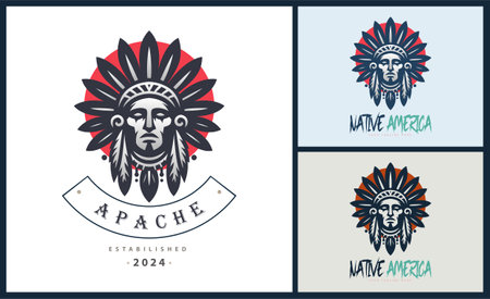 Apache indian aztec native american warrior tribes face head logo template designのイラスト素材