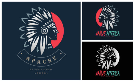 Apache indian aztec native american warrior tribes face head logo template designのイラスト素材